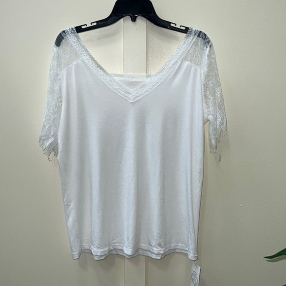 Tops - White Lace Sleeve Blouse Women Size Large Boho V Neck Summer Top NWT